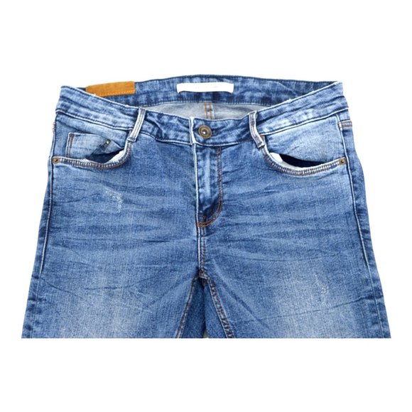 ZARA Trafaluc Denim Wear Skinny Leg Jeans Women's‎ 04 Blue Low Rise Distressed - Picture 2 of 5